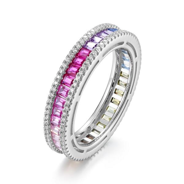 Silver Multicolor Eternity Band