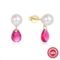 Freshwater Pearl & Pink Crystal Drop Earrings