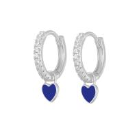 925 Silver Blue Enamel Heart Huggie Earrings