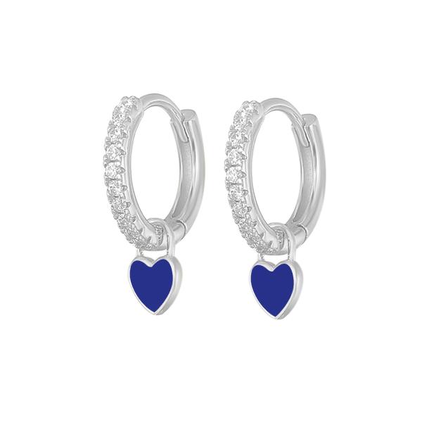 925 Silver Blue Enamel Heart Huggie Earrings