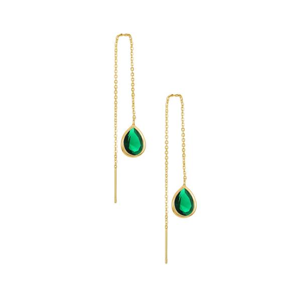 Gold Threader Earrings with Green Crystal