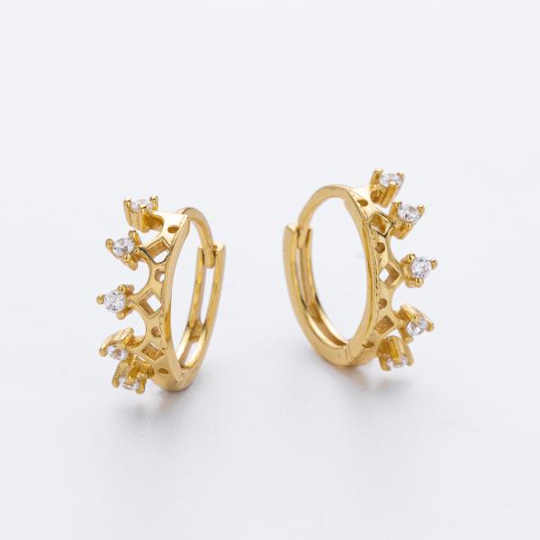 Gold Crown Motif Huggie Earrings