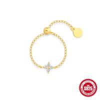 Gold-Plated Cross Chain Ring with Cubic Zirconia