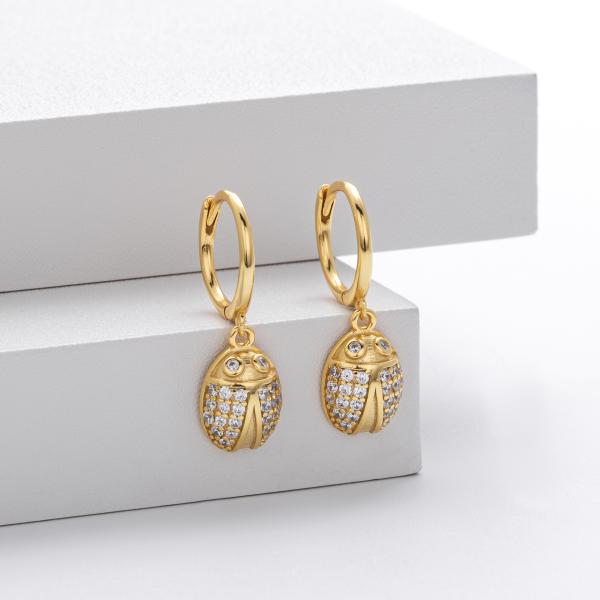 Gold Ladybug Charm Huggie Earrings