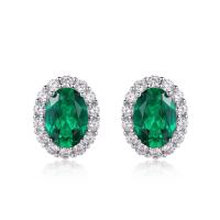 Green Crystal Halo Silver Stud Earrings