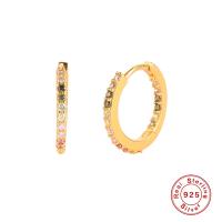 925 Silver Gold-Finish Pavé Hoop Earrings