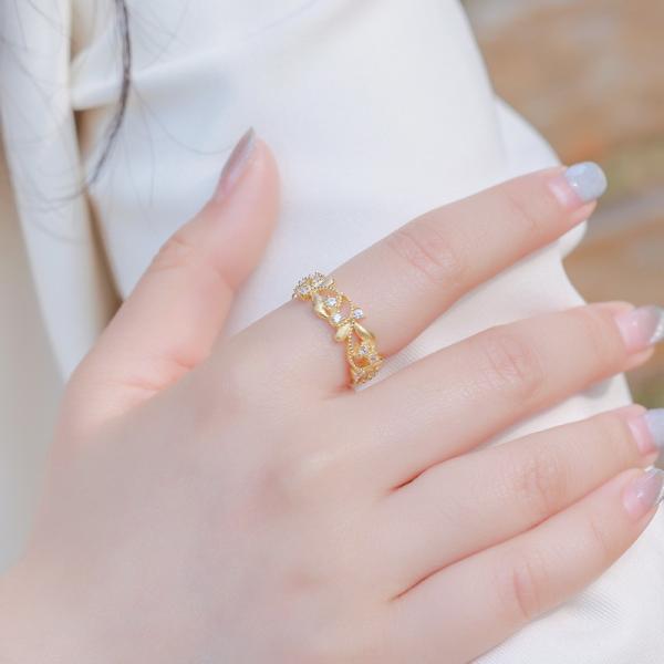 Gold Floral Cubic Zirconia Band Ring