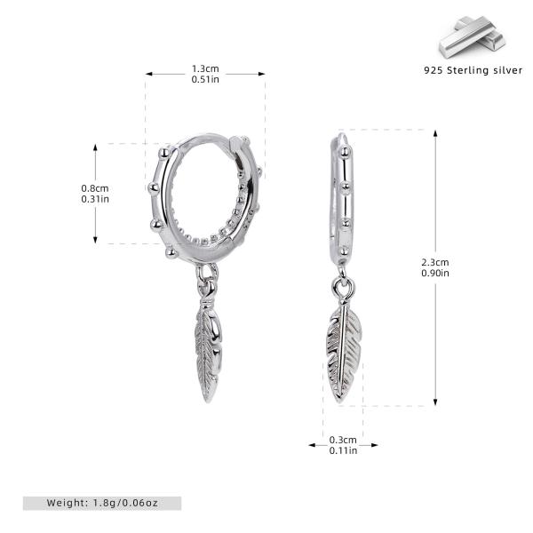 Silver Feather Dangle Huggie Earrings