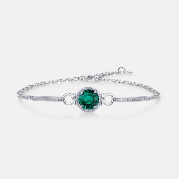 Emerald Halo Silver Tennis Bracelet