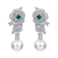 Floral Pearl Drop Silver Earrings