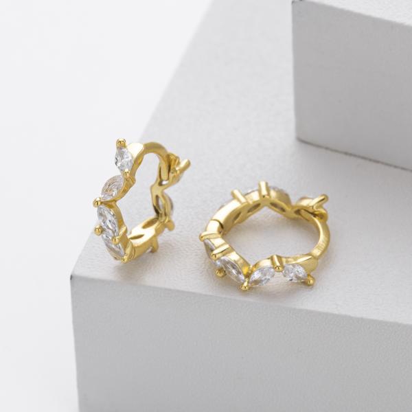 Gold Prong-Set Cubic Zirconia Huggie Earrings