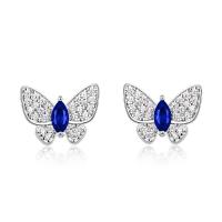 Silver Butterfly Sapphire Stud Earrings