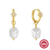 Gold-Plated Baroque Pearl Huggie Earrings