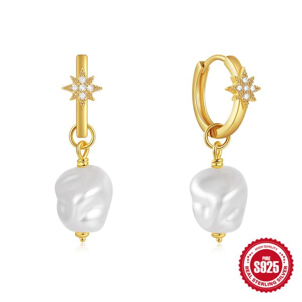 Gold-Plated Baroque Pearl Huggie Earrings