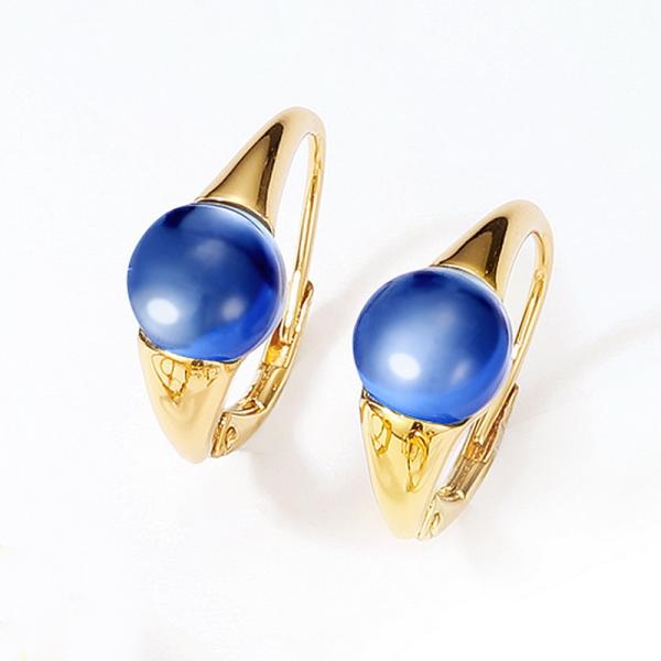 Gold Bezel Blue Glass Drop Earrings