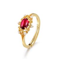 Gold-Plated Red Stone Solitaire Ring