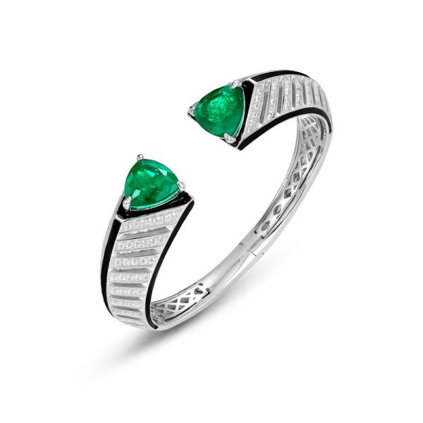 Silver Cuff Bracelet with Green Stones
