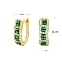 Gold Green Stone Pavé Huggie Earrings