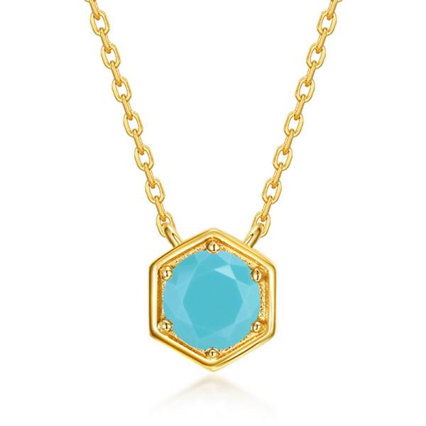 Turquoise Hexagon Gold Pendant Necklace