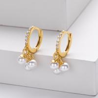 Gold Pavé Pearl Huggie Hoop Earrings