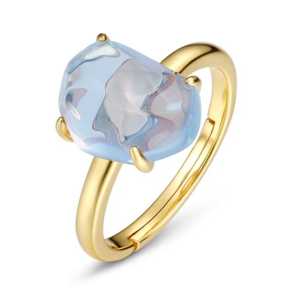 Gold-Plated Blue Glass Stone Ring