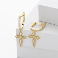Gold Pavé Cross Huggie Earrings