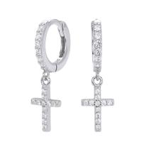 Silver Cross Dangle Huggie Earrings