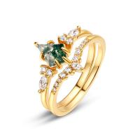 Gold-Tone Green Stone Stackable Rings