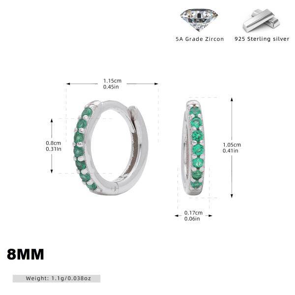 Silver Medium Huggie Earrings with Green Zircon