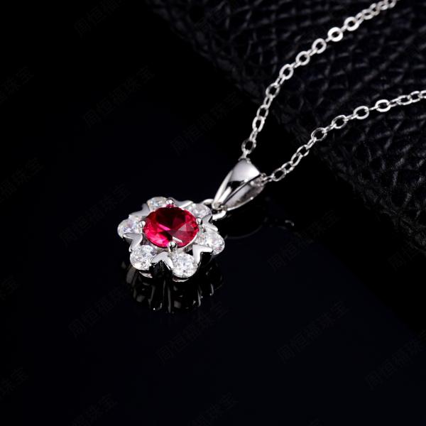 Ruby Floral Pendant Necklace