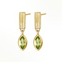 Gold Drop Earrings with Green Stones