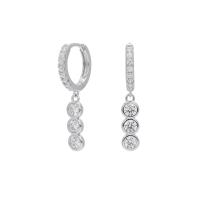 Silver Cubic Zirconia Dangle Huggie Earrings