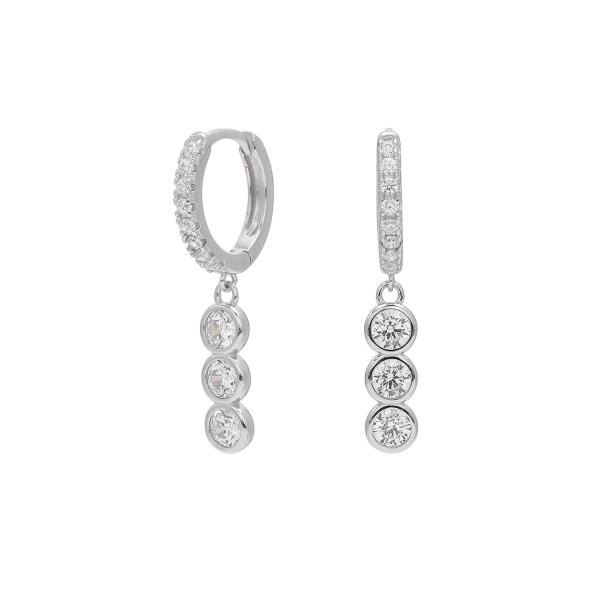 Silver Cubic Zirconia Dangle Huggie Earrings