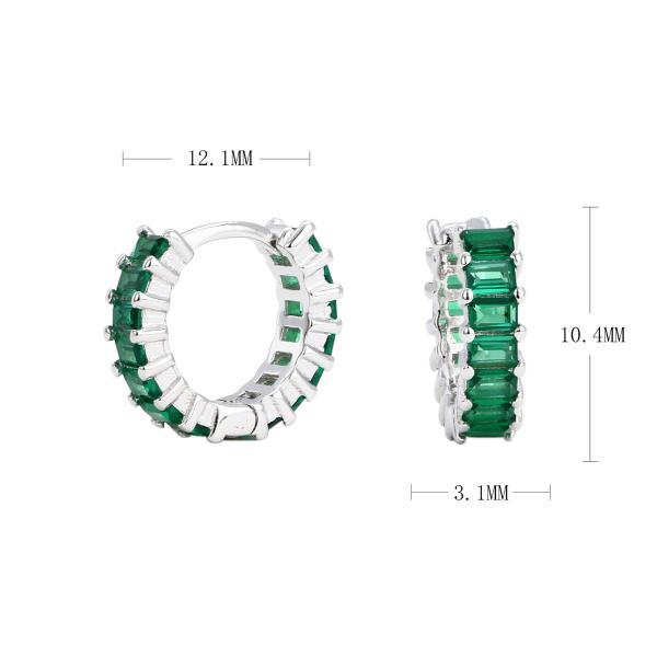 Silver Emerald Huggie Earrings