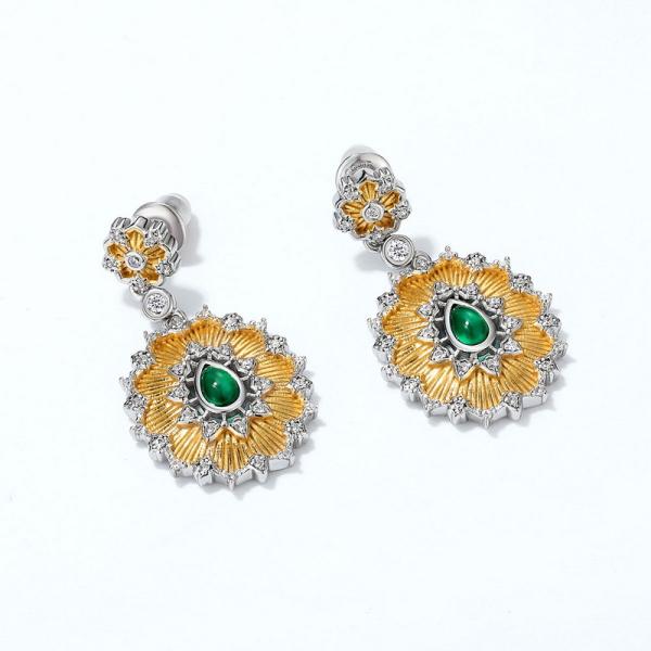 Two-Tone Emerald Floral Dangle Earrings