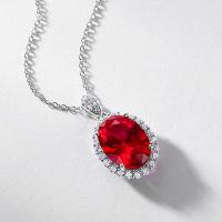 Oval Ruby Halo Pendant Necklace