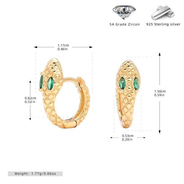 Gold Snake Motif Emerald Huggie Earrings