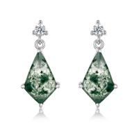 Silver Green Stone Drop Earrings