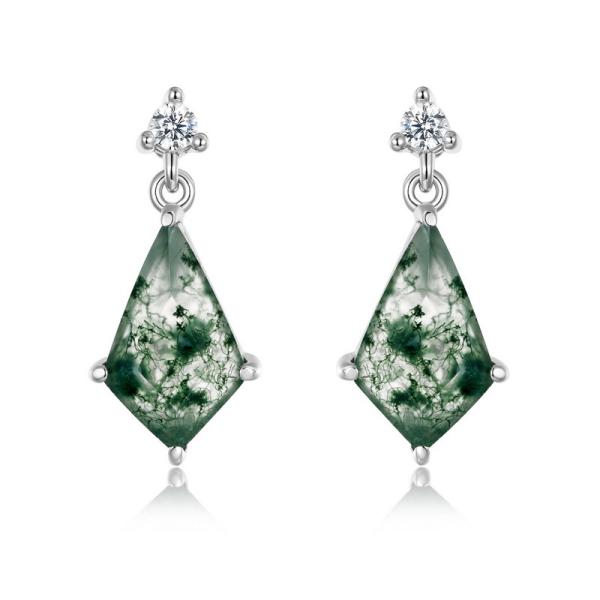 Silver Green Stone Drop Earrings