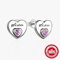 Sterling Silver Heart Sister Stud Earrings