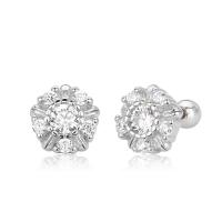 Silver Floral CZ Stud Earrings
