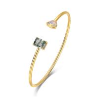 Gold Finish Open Cuff Bracelet with Green and Opal Stones