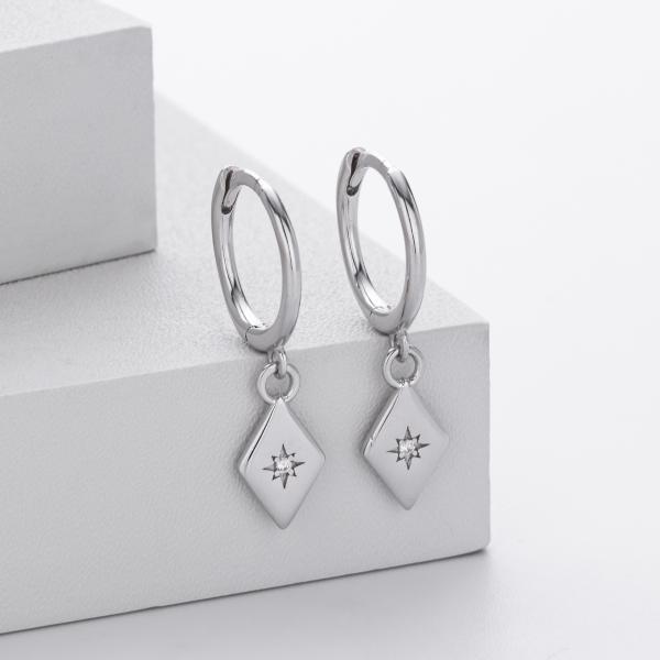Silver Geometric Charm Hoop Earrings