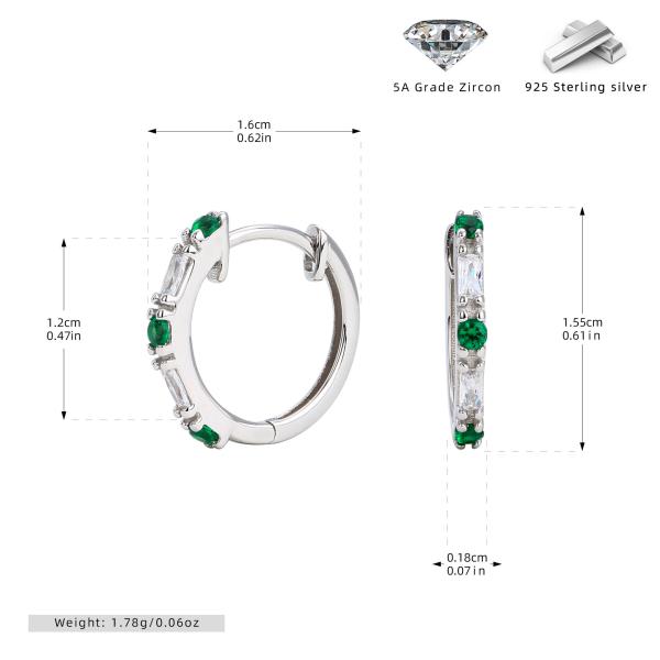 Silver Green Zircon Small Hoop Earrings
