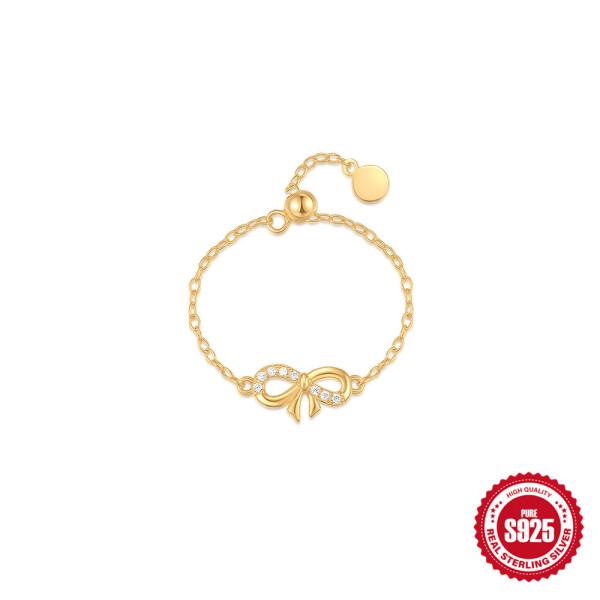 Gold-Finished Bow Charm Bracelet