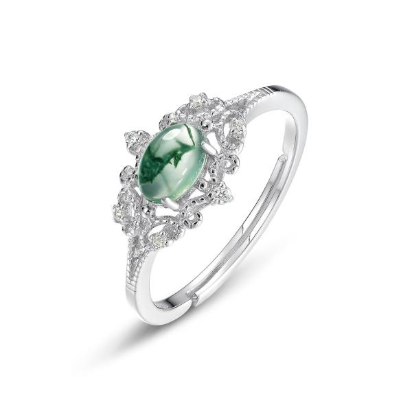 Silver Jade Floral Band Ring