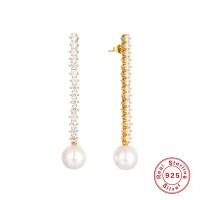 925 Silver Gold Dangle Pearl Earrings