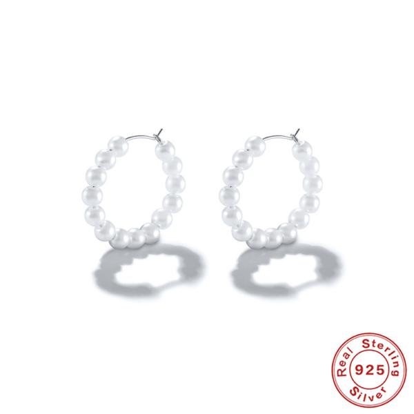 Sterling Silver Pearl Hoop Earrings