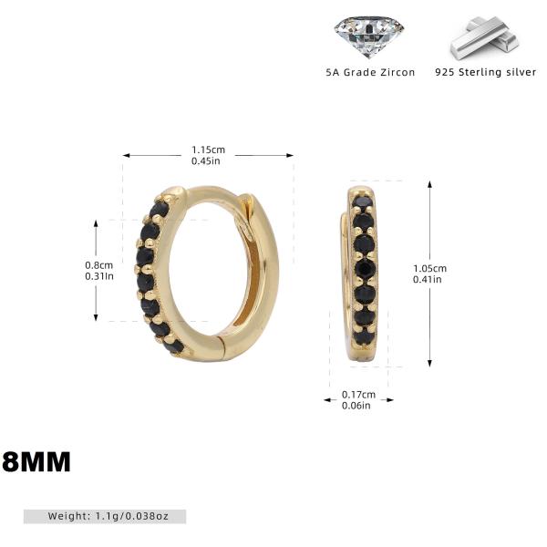 Gold Huggie Earrings with Black Zircon