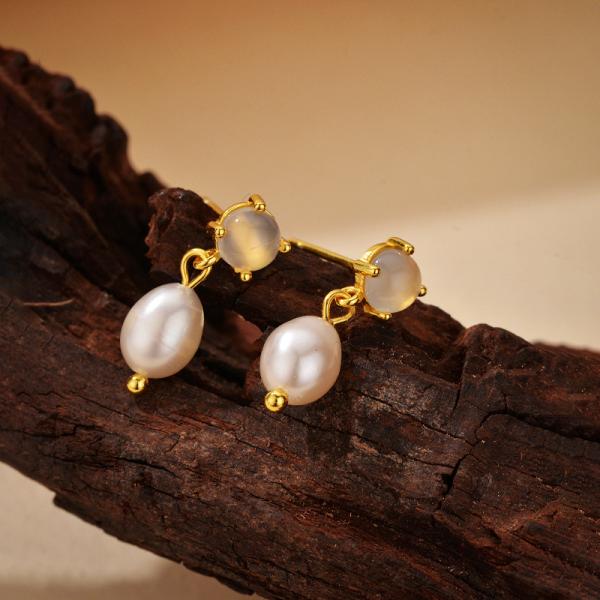 Gold Pearl Drop Earrings